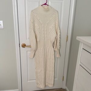 Karen Millen Cream Cable-Knit Maxi Sweater Dress
